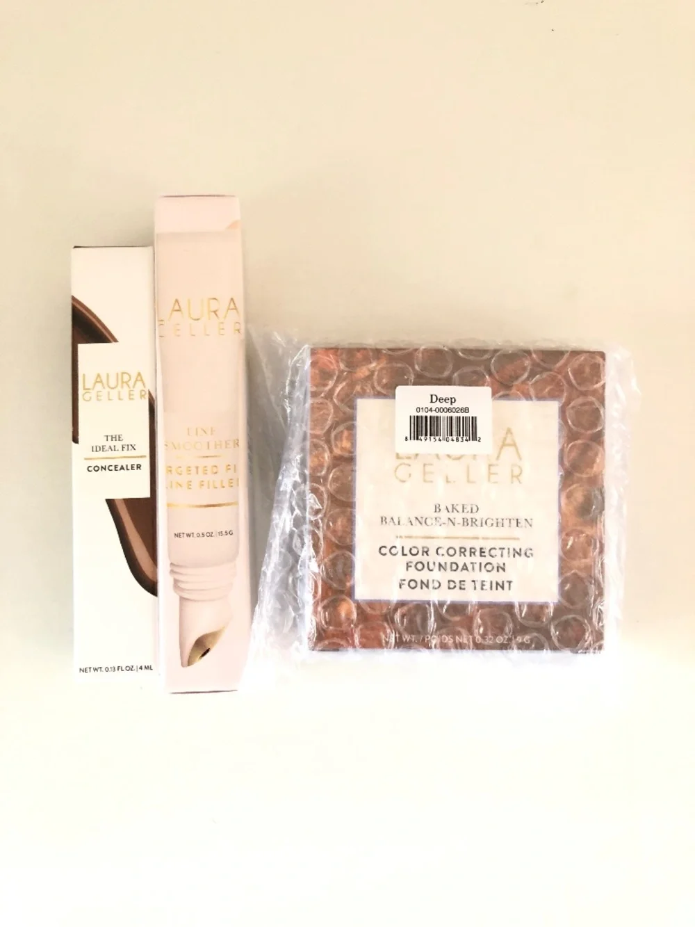 NIB Laura Geller 3-Pc Bundle: Line Smoother, Concealer & Deep Foundation